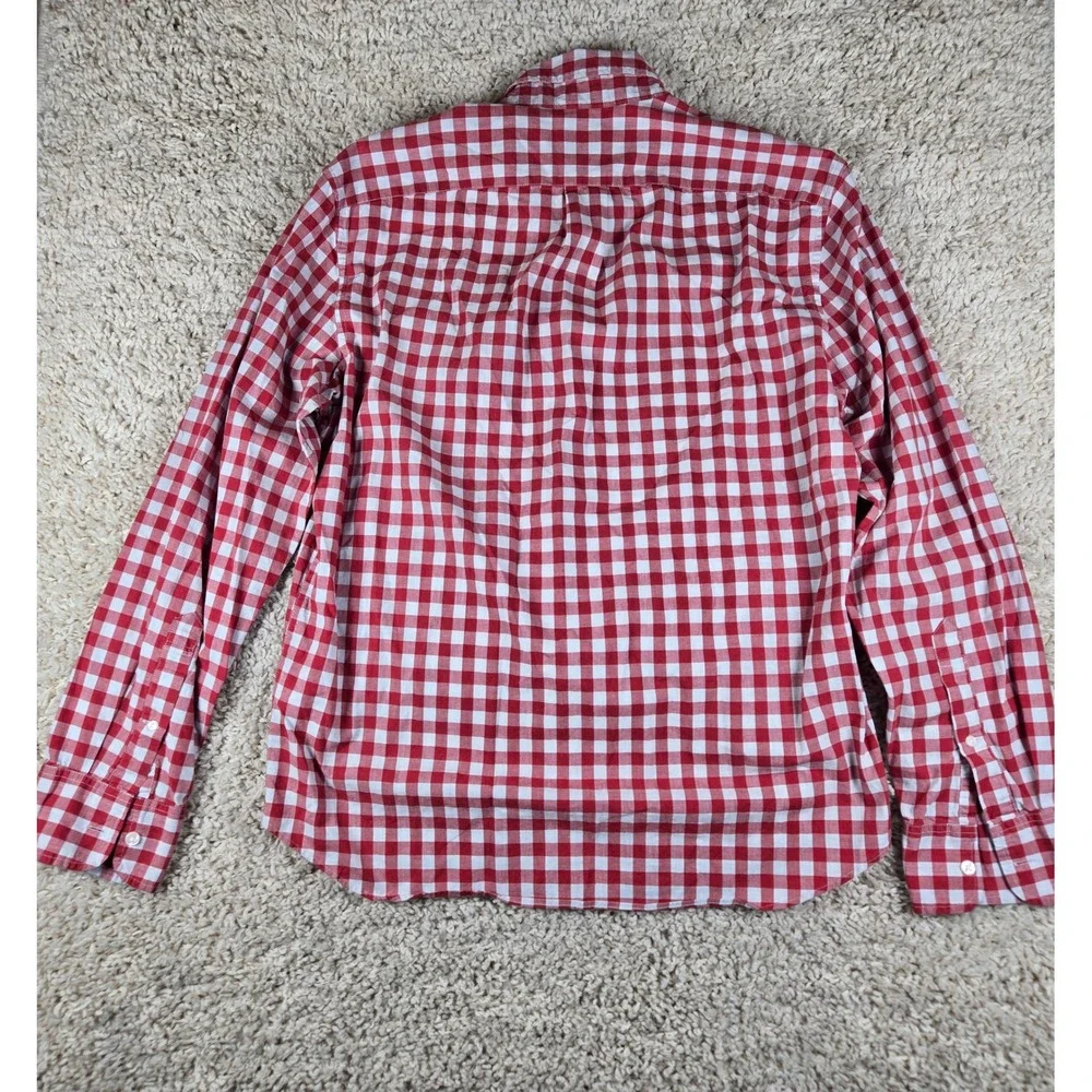 JCrew Mens Secret Wash Stretch Shirt Medium Short Slim Red White Gingham Check